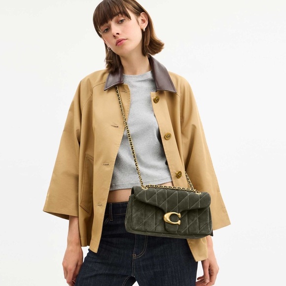 Coach The Tabby Quilted Shoulder Bag 26 In Suede Leather Olive Green & Dust Bag